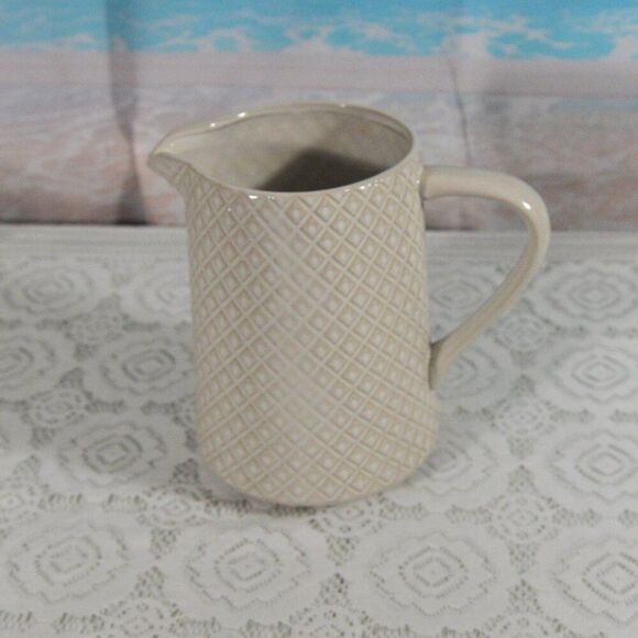 Ceramic Textured Pitcher 8” Tall Cream, New Without Tags - Picture 1 of 4
